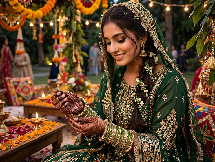 💚 Mehndi Green + Golden Choora set💚
