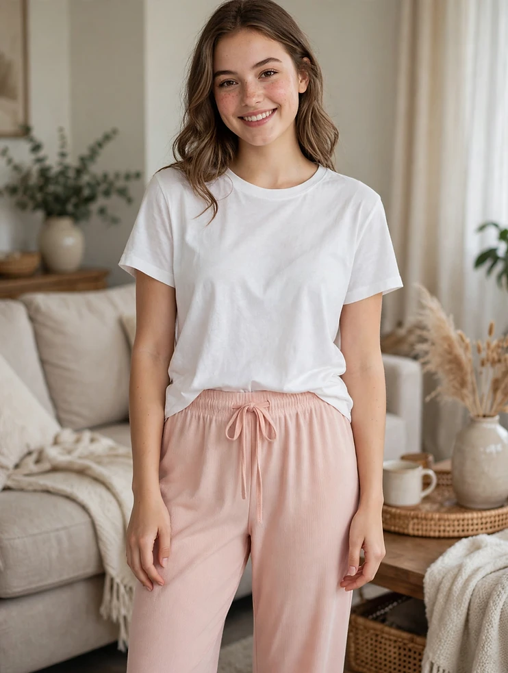 Girls Stretching Plain Trouser - Peach Pink