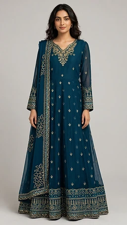 Chiffon Maxi - 2 Piece  Long Floor Length Frock - Full Size-Ready To Wear