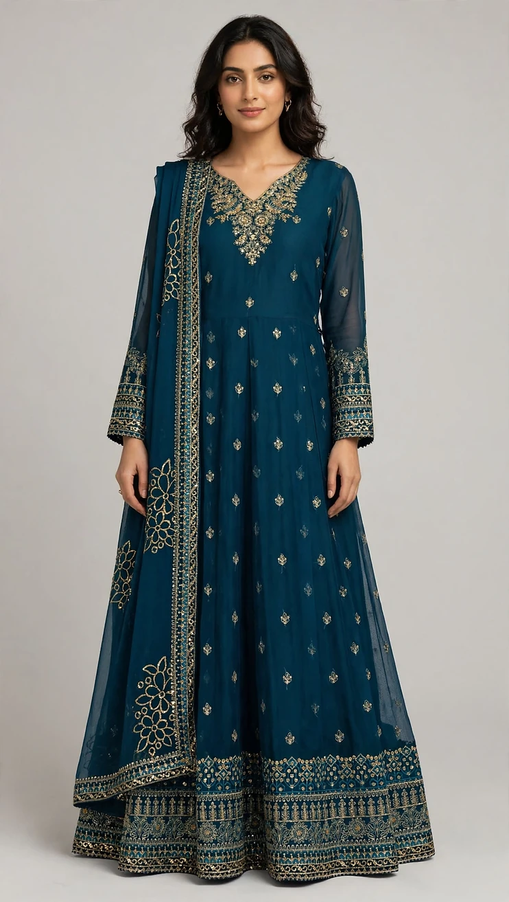 Chiffon Maxi - 2 Piece Long Floor Length Frock - Full Size-Ready To Wear
