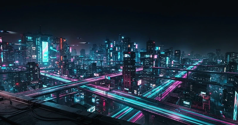 City skyline at dusk