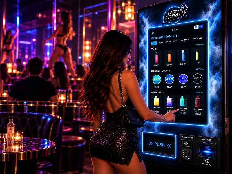 A customer using an EASY ACCESS smart vending machine in a lounge