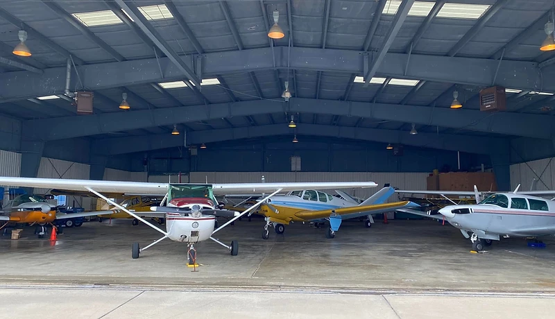 Murray Air hangar with training aircraft parked inside