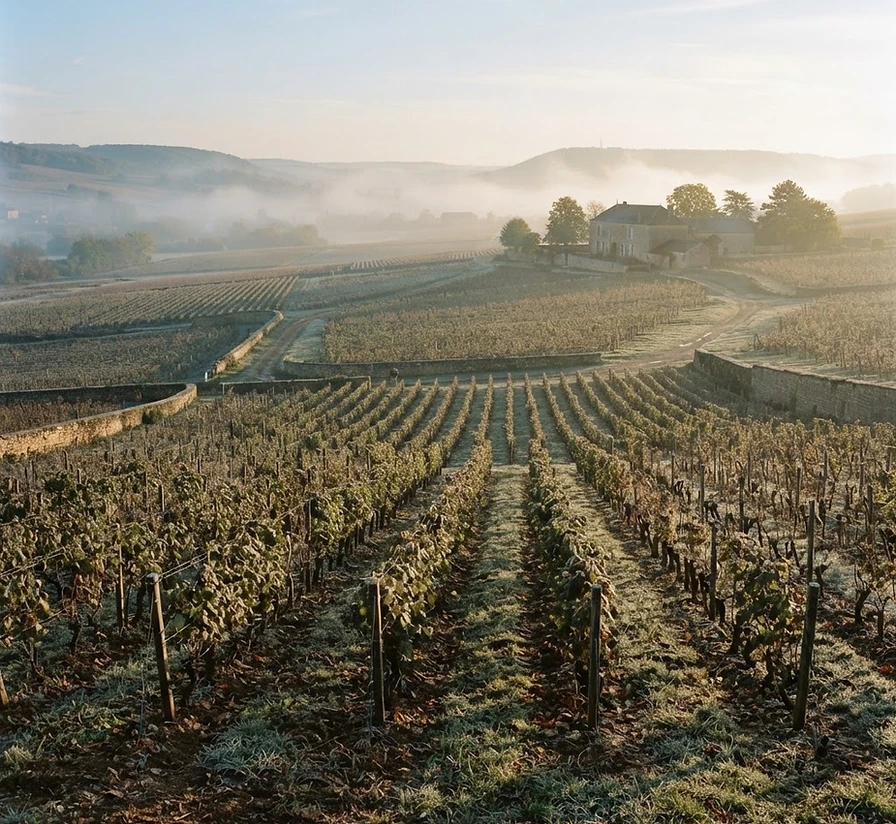 Vignoble au lever du soleil, protégé du gel
