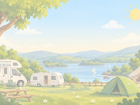 Family-friendly camping and caravanning illustration