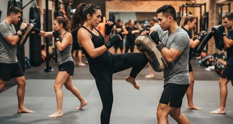 Martial arts students training together at Pulborough MMA Nova Forca gym