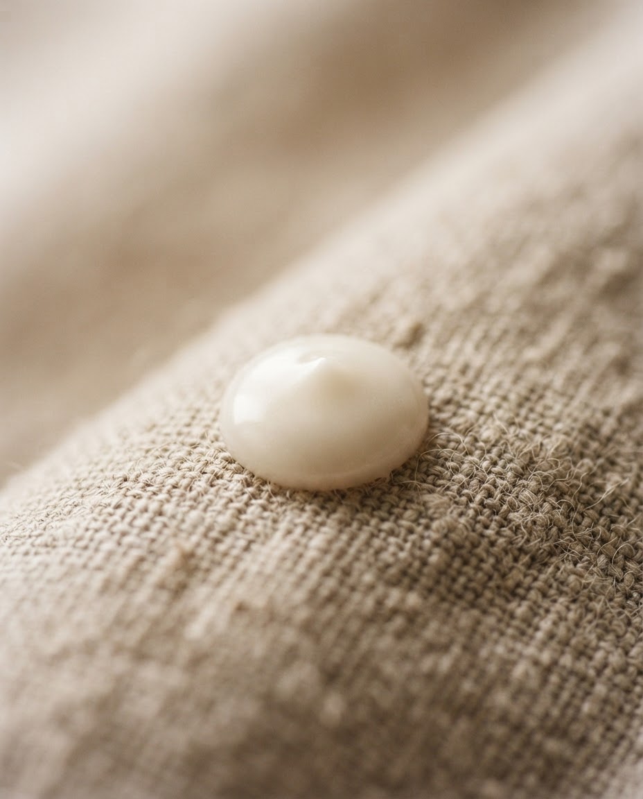 Macro detail of luxurious skincare texture on warm linen