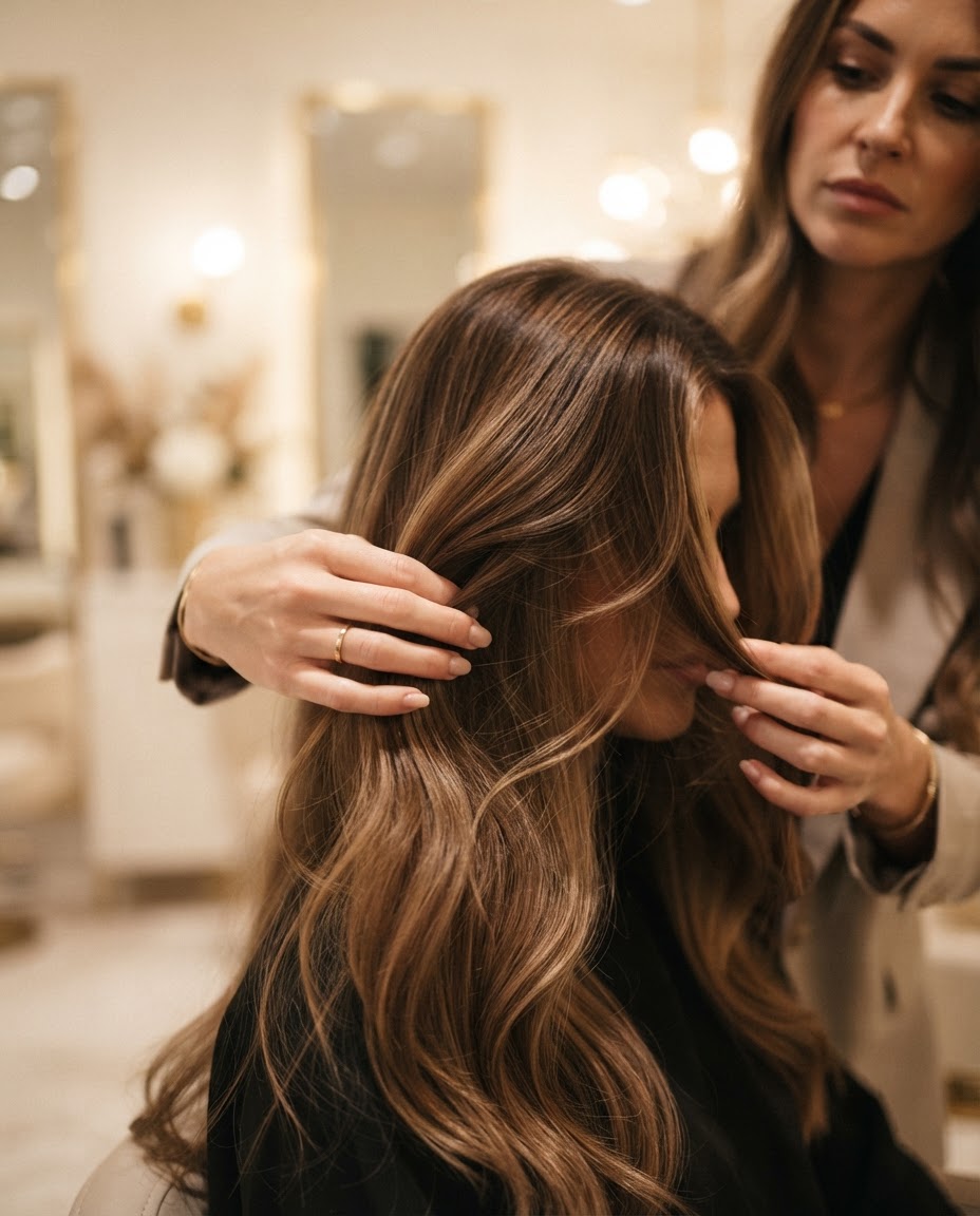 Stylist working on flowing hair