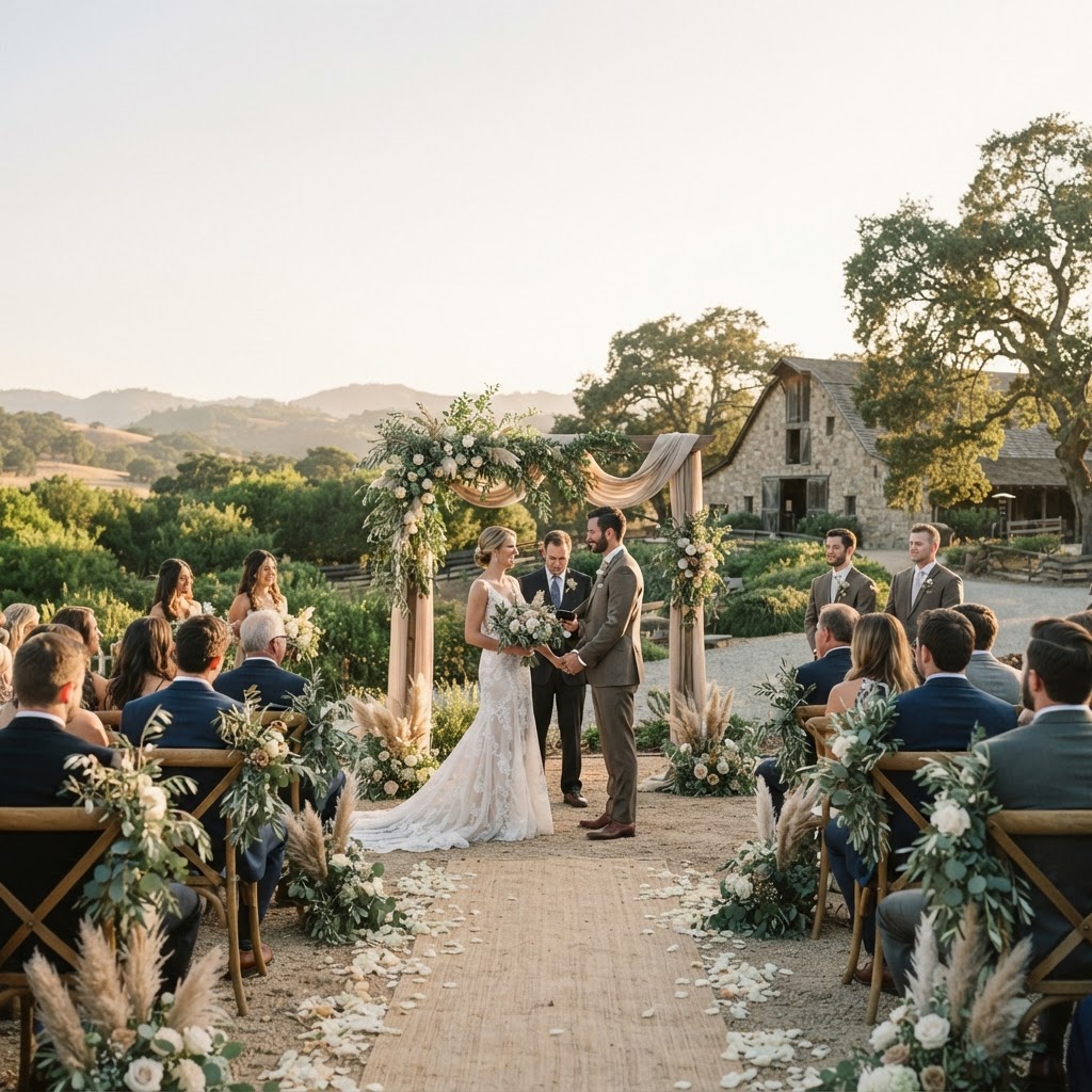 romantic rustic wedding setting at a farm