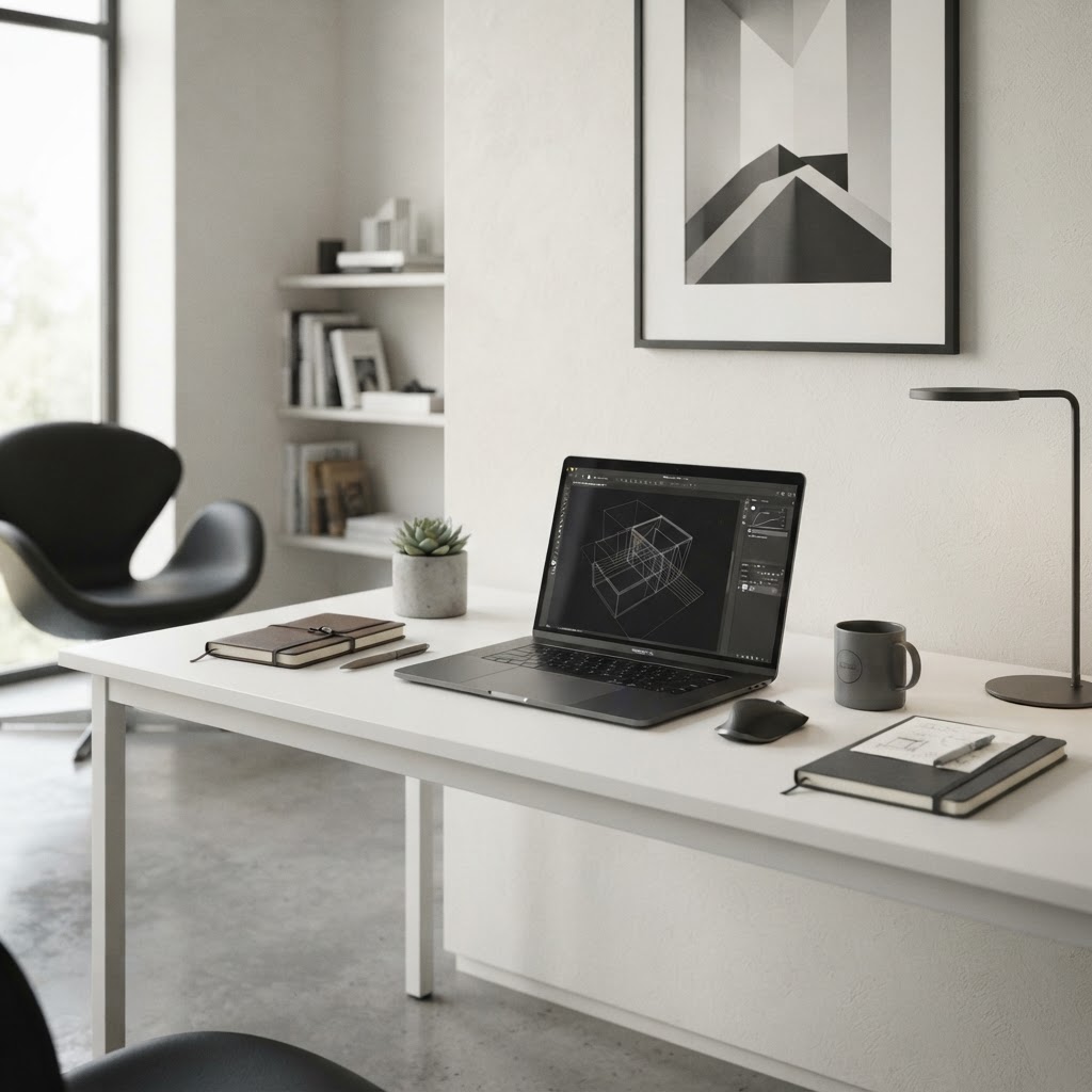 minimalist abstract architectural or clean geometric digital design workspace