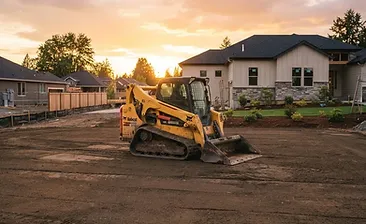 Professional yard grading and leveling with heavy equipment at a residential property in Nexton, South Carolina