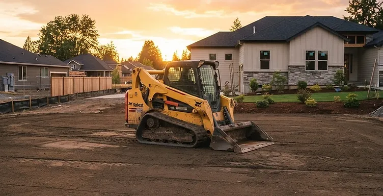 Professional yard grading and leveling with heavy equipment at a residential property in Hanahan, South Carolina