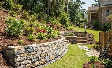 Newly installed retaining wall at a residential property in Nexton, South Carolina
