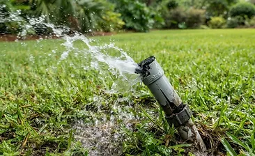 Sprinkler valve box and irrigation repair components in a residential yard in Nexton