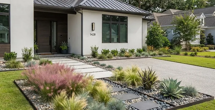 A newly installed custom garden bed with plants and mulch in Summers Corner, SC