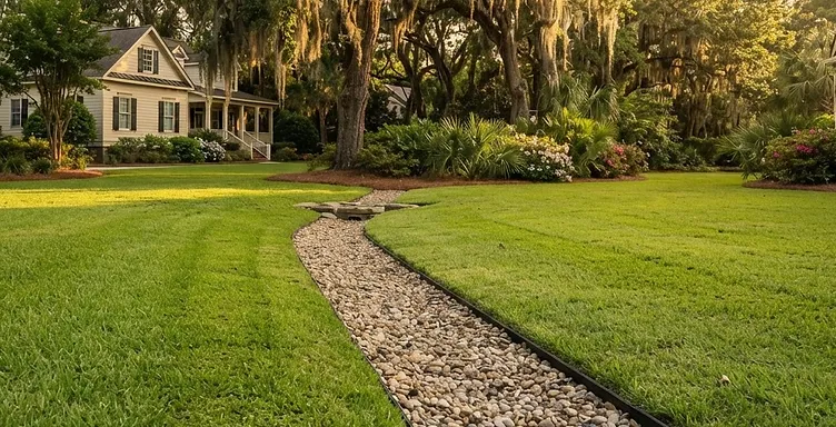 French Drain Installation project at a residential property in Ravenel, South Carolina