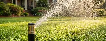 Pop-up inground sprinkler head watering a healthy Lowcountry lawn after a new irrigation installation