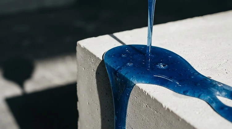 Application de résine bleue sur béton