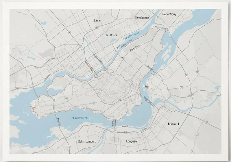 Carte du Grand Montréal — Rive-Nord, Montréal et Rive-Sud