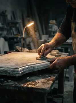 Acabamento manual de peça em pedra