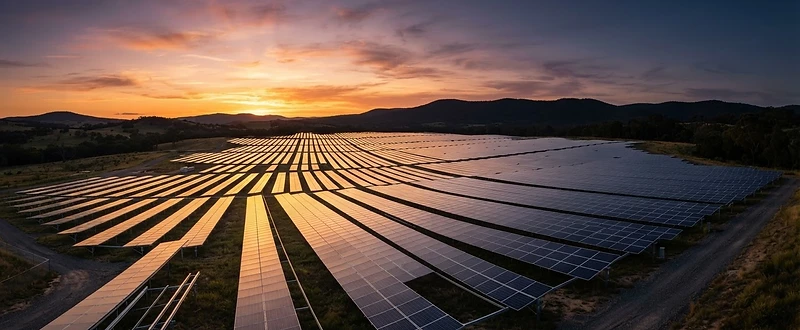 Painéis solares ao pôr do sol