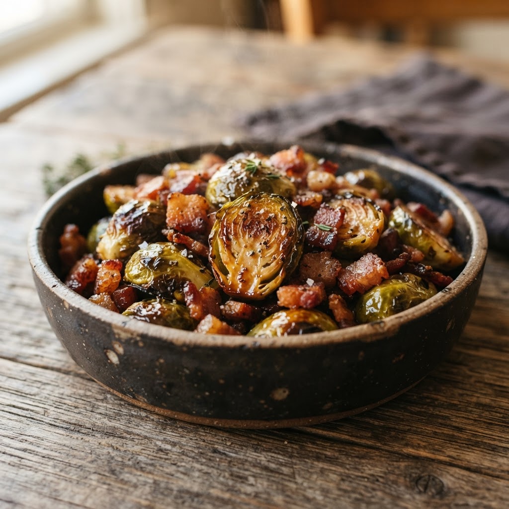 Maple Roasted Brussels Sprouts with Bacon