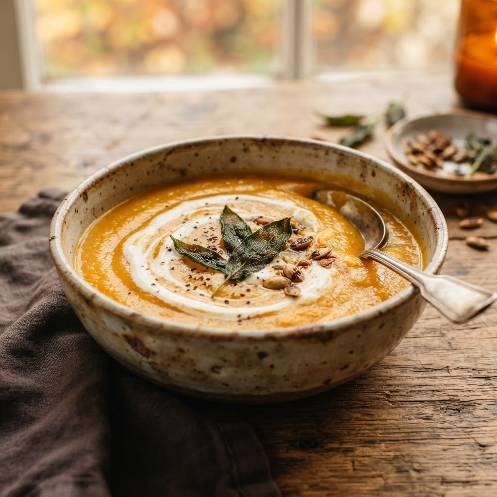 Roasted Butternut Squash Soup with Crispy Sage