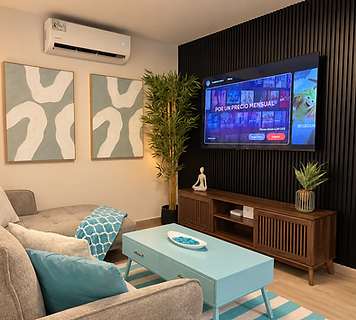 Casa Turquesa living room with turquoise accents