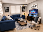 Casa Azul living room with blue sofas