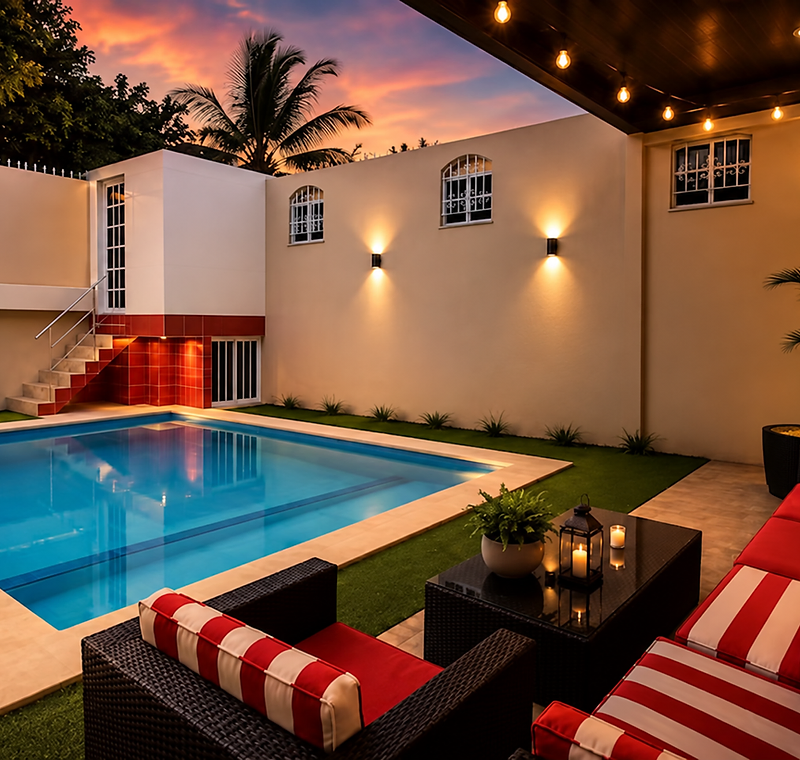 Piscina privada de Casa Rossa al atardecer