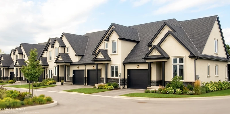Artist render of the Royal Niagara Towns townhomes, Block B corner elevation