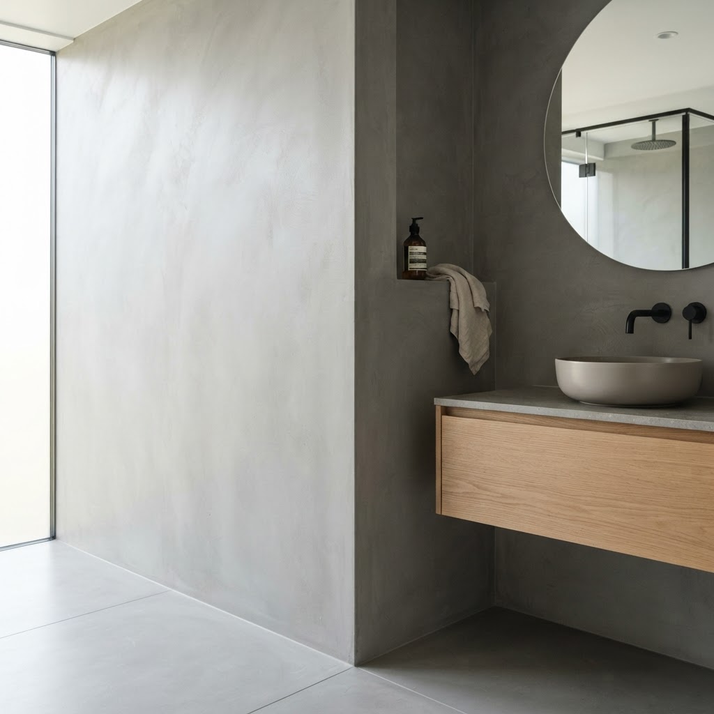 Acabado de microcemento en baño moderno