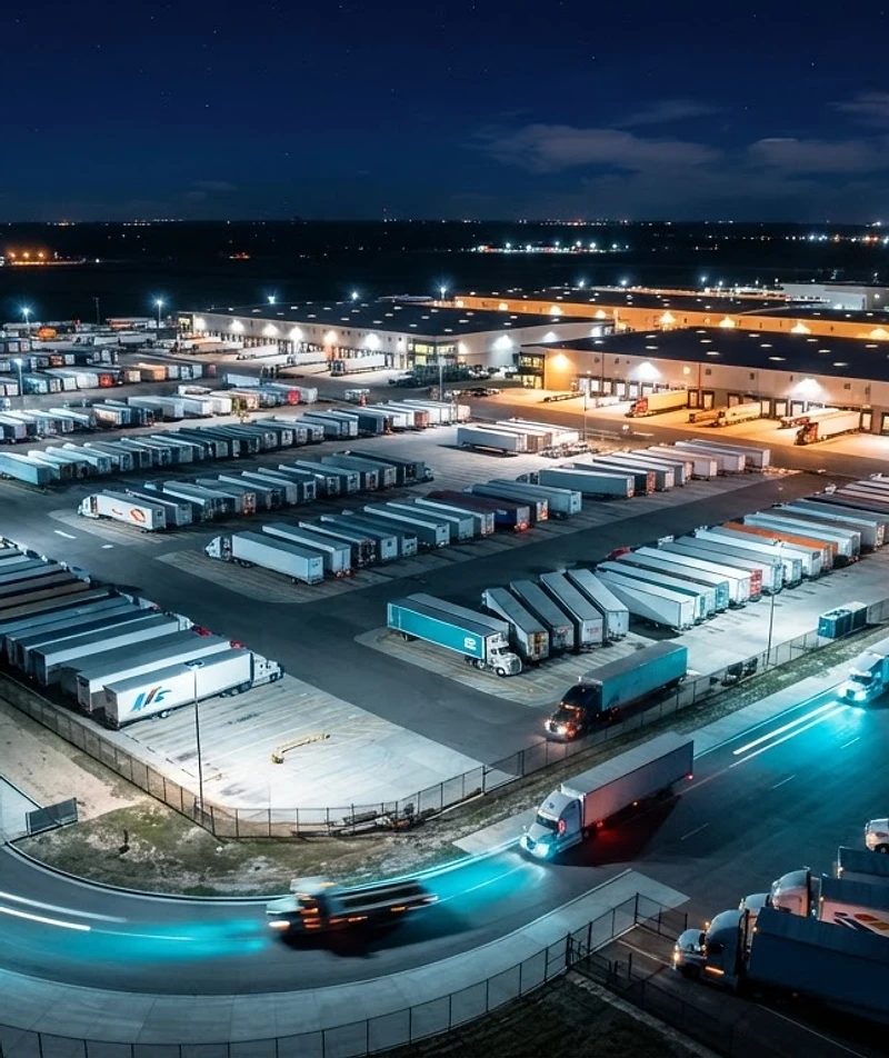Logistics terminal hub at night