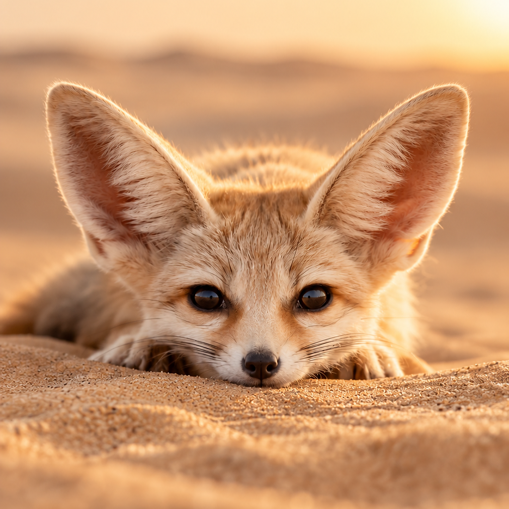 Fennec du désert reposé sur le sable