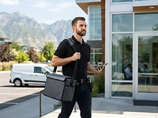 Professional same-day courier completing a business delivery in Utah