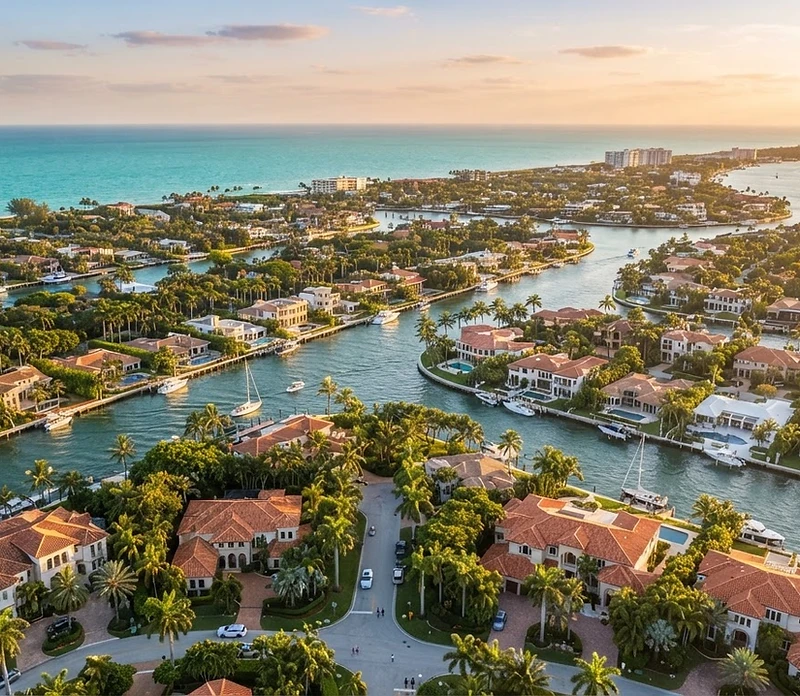 South Florida coastline and residential communities