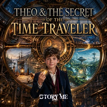 Illustrated cover for the personalized children's storybook The Time Traveler's Secret