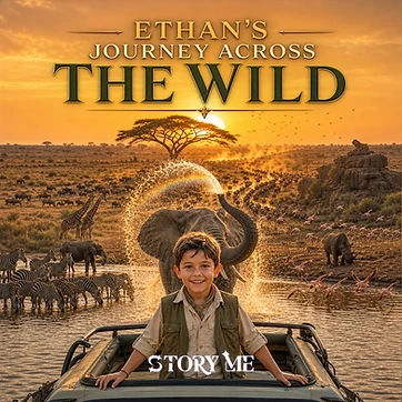 Illustrated cover for the personalized children's storybook Tracks Across the Wild