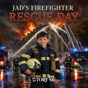 Illustrated cover for the personalized children's storybook My Firefighter Rescue Day