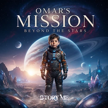 Illustrated cover for the personalized children's storybook Mission Beyond the Stars