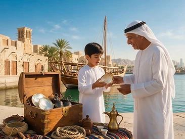 رجل إماراتي وطفل يكتشفان التراث الإماراتي معاً