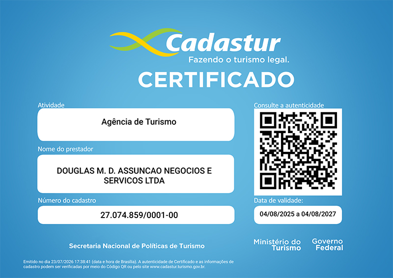Certificado Cadastur — Agência de Turismo registrada