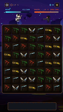 Three or more of the same weapon in a line clears them all.