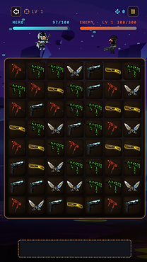 The duel: your health bar on the left, the enemy on the right.
