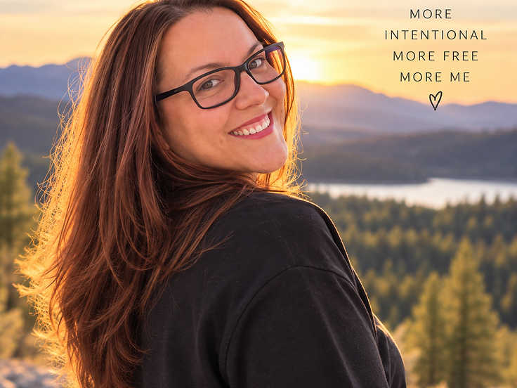 A woman looking back toward the camera at golden hour, more intentional, more free, more me