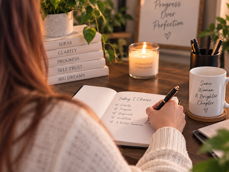 Jessica writing at her desk, choosing what comes next