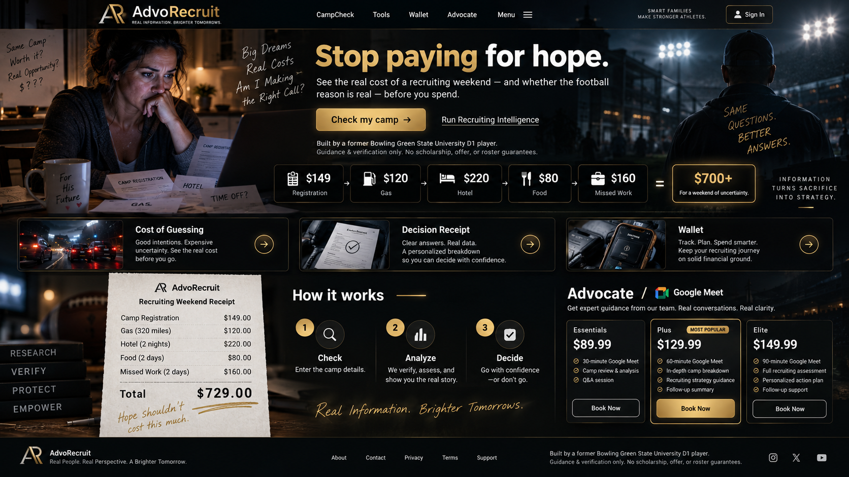 AdvoRecruit — Stop paying for hope. Real information before real money.