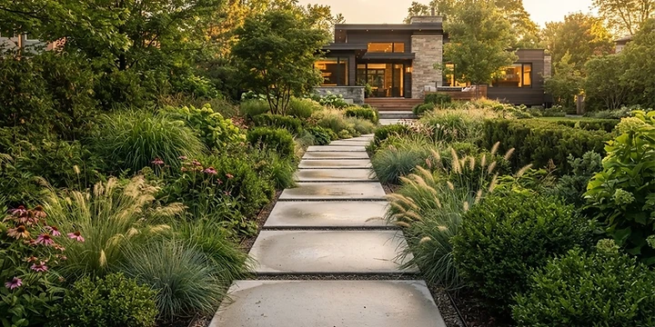 Illustrative landscape design with stone paths and planting for Markham homes
