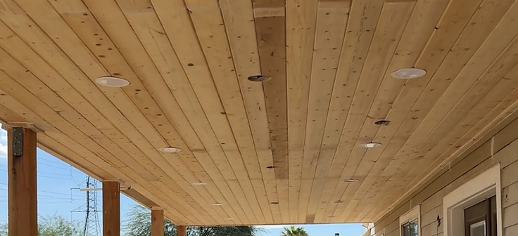 Porch ceiling with recessed lights