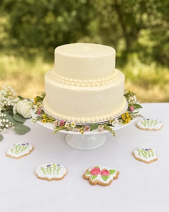Bohemian Wildflower Wedding Cake & Cookies